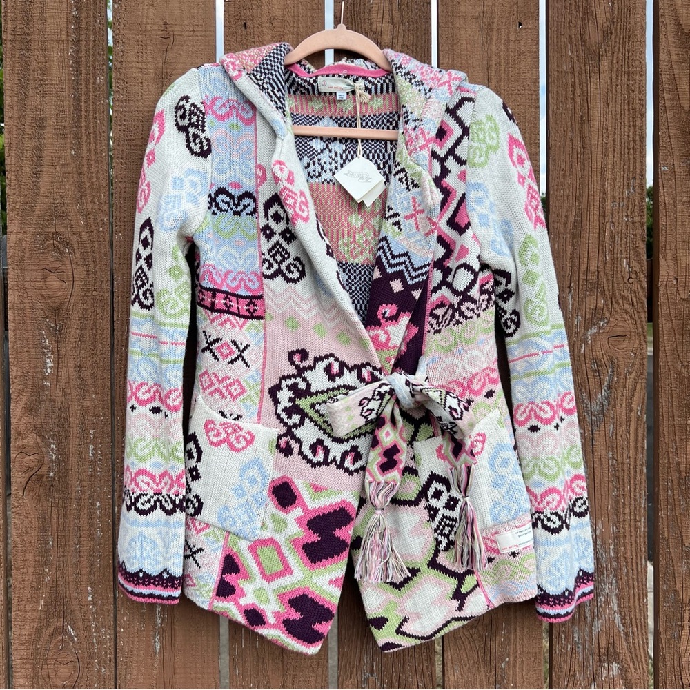 NWT New Odd Molly On The Boardwalk Long Crochet Hooded Cardigan, 3 M/L